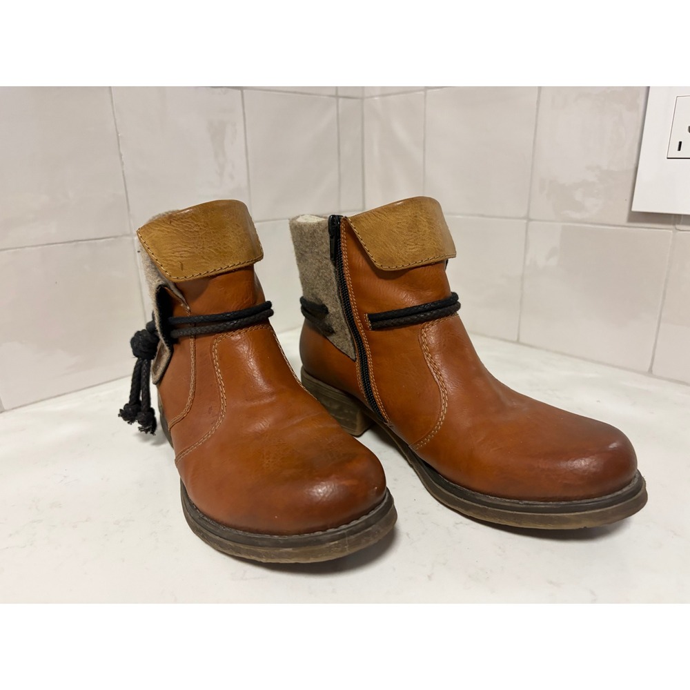 Rieker Antistress Tan Leather Wool Felt Ankle Boots 82363-24 Brown Size 38